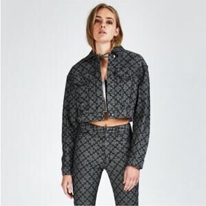 Ksubi Women’s Jett Black Monogram Denim Jacket Size Small Cropped Edgy Logo